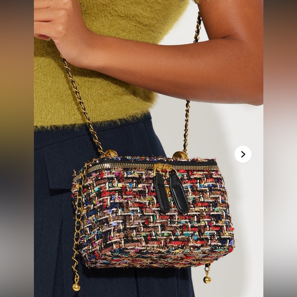 Multicolor Tweed Crossbody Bag Gold Chain Small Box Purse